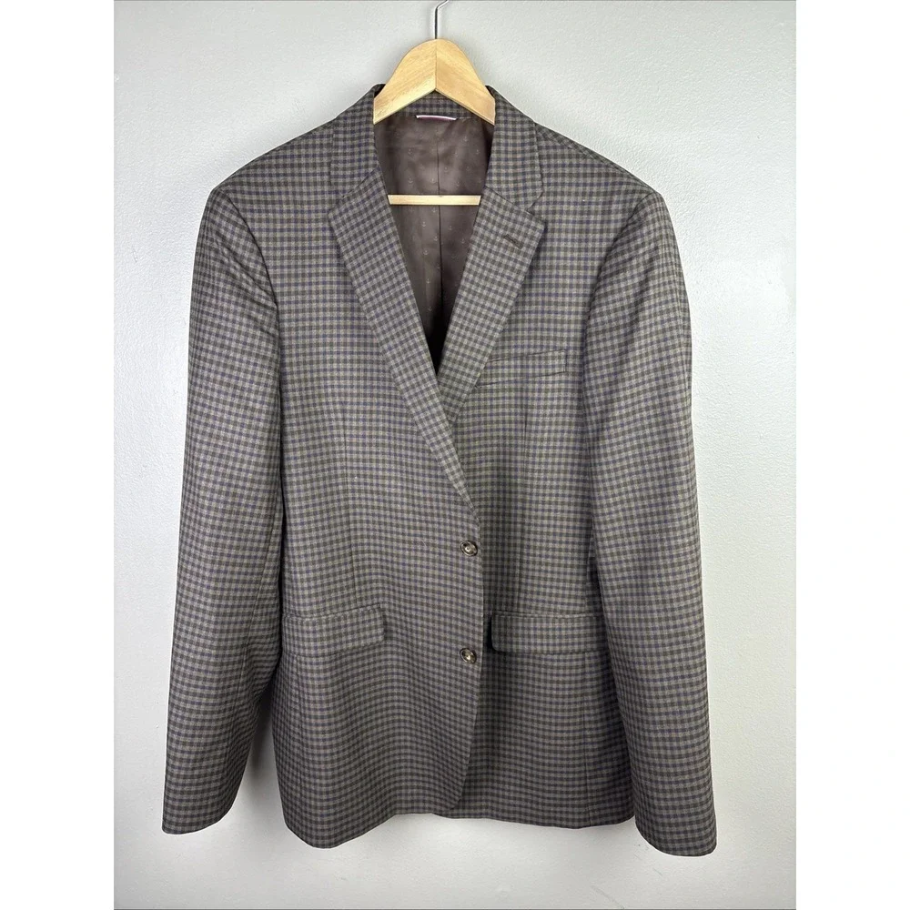 Tommy Hilfiger Men's 42L Sport Coat Blazer Brown Glen Plaid‎ Lined Check